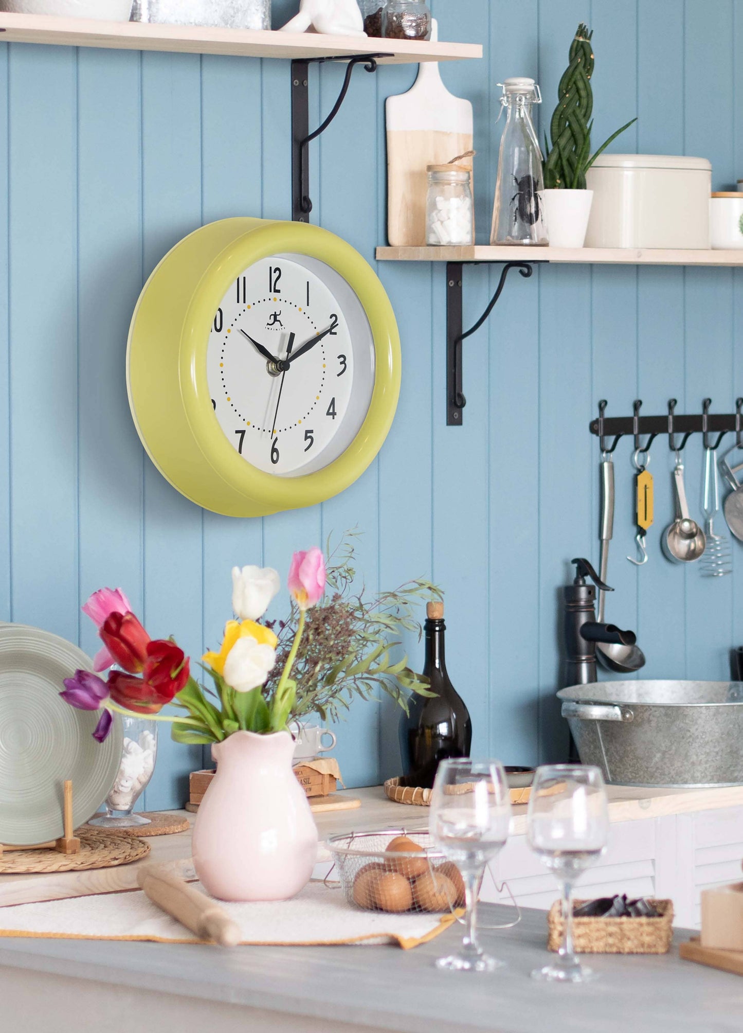 Round Yellow Indoor Wall Clock 8 Inch