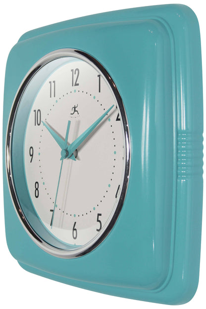 Retro Square Turquoise Indoor Wall Clock 9.25 Inch