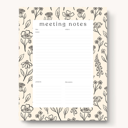 Floral Meeting Notes Notepad