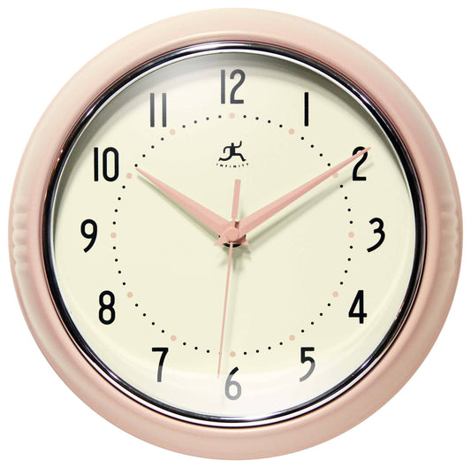 Retro Round Pink Indoor Wall Clock 9.5 Inch