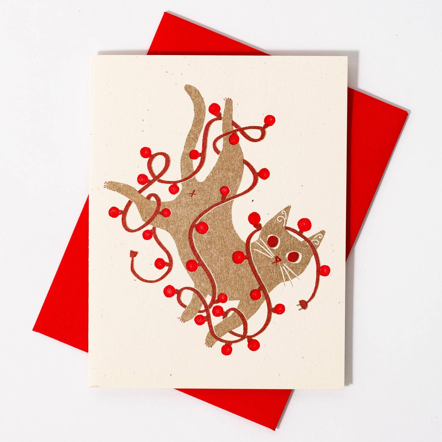 Tangled String Lights Cat - Risograph Card