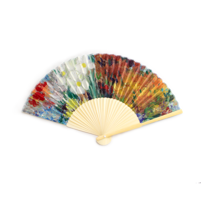 Hand Fan, Bamboo,  Flowers in a blue vase, Van Gogh