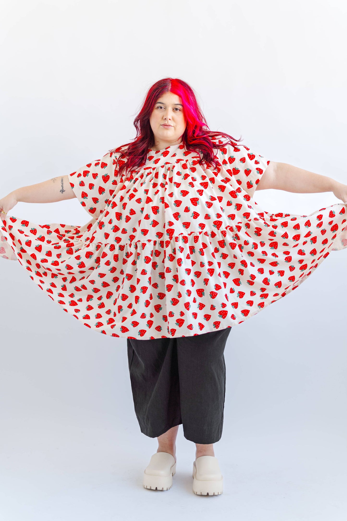 Size Inclusive Plus Size Strawberry Print Tiered Mini Dress