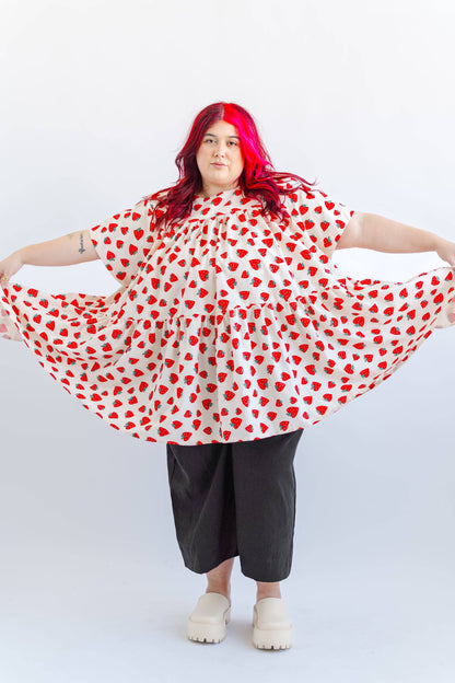 Size Inclusive Plus Size Strawberry Print Tiered Mini Dress