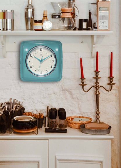 Retro Square Turquoise Indoor Wall Clock 9.25 Inch