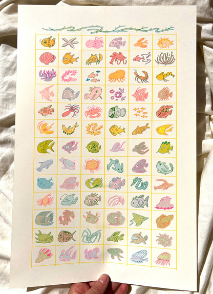 Fish Grid Large Riso Print