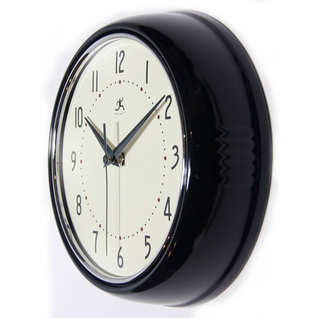 Retro Round Black Indoor Wall Clock 9.5 Inch