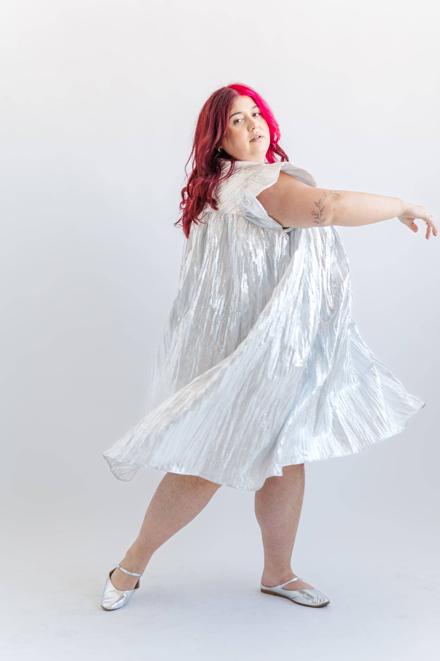 Size Inclusive Plus Size Silver Metallic Ruffle Maxi Dress