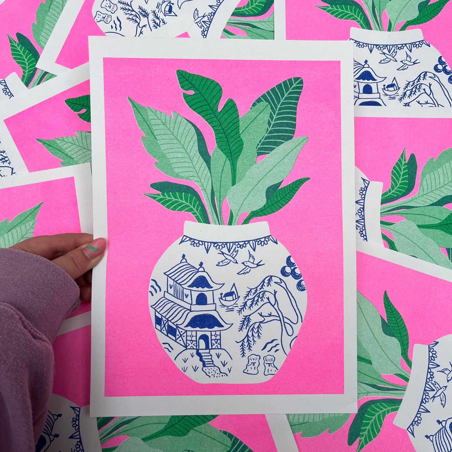 Willow Pattern Risograph Print