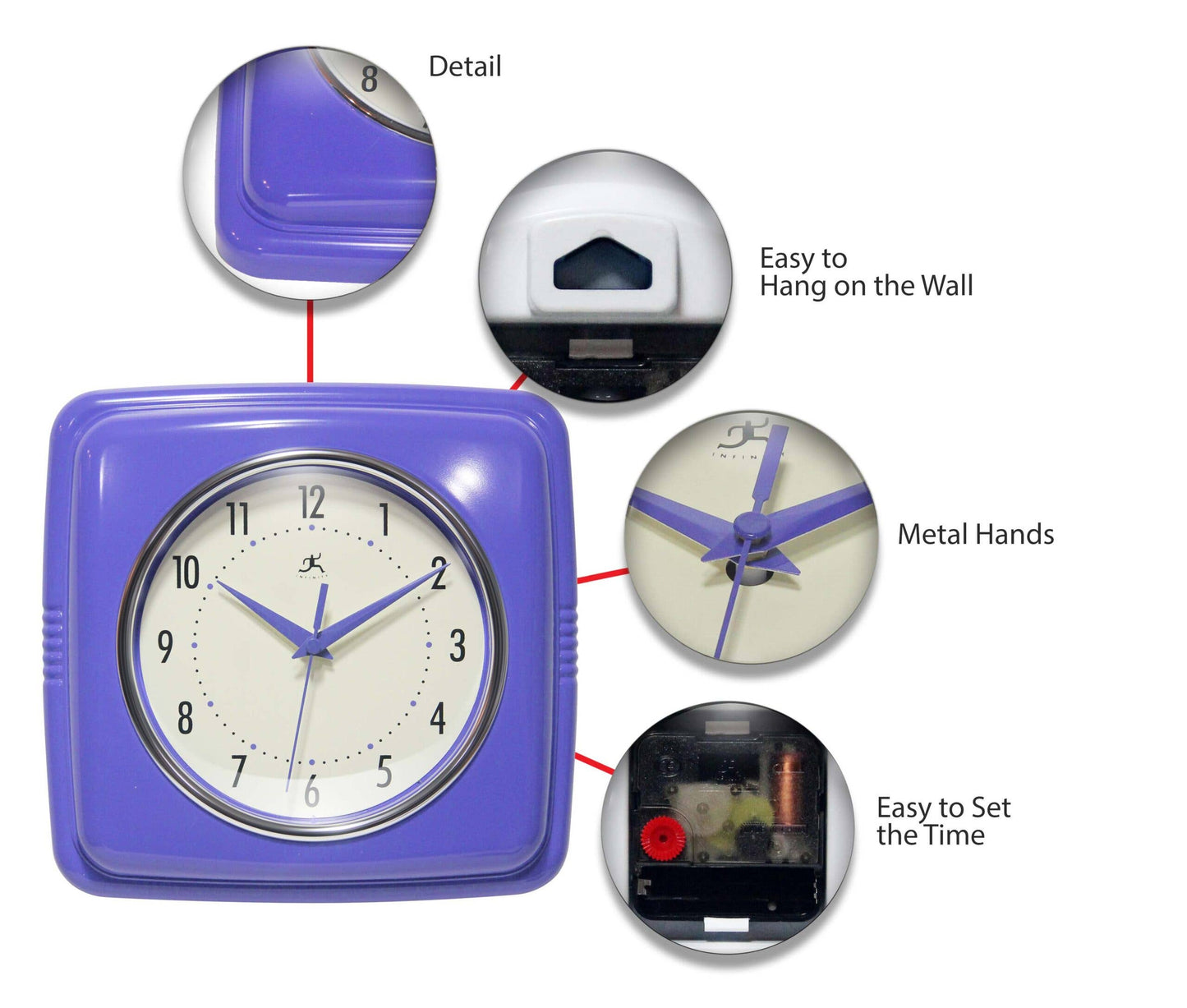 Retro Square Periwinkle Indoor Wall Clock 9.25 Inch