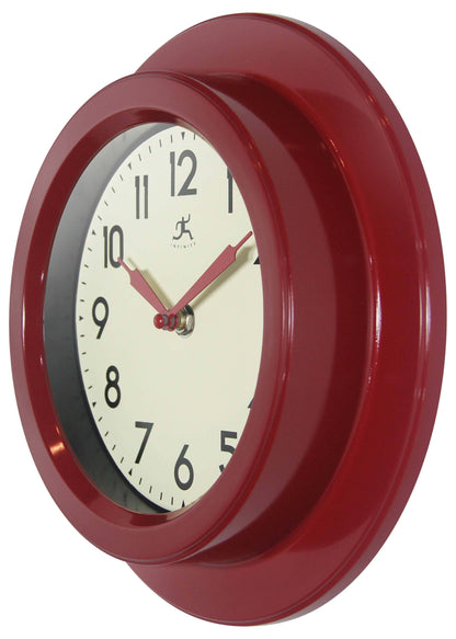 Midcentury/Modern Round Red Indoor Wall Clock 9.75 Inch