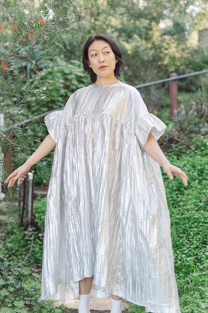 Size Inclusive Plus Size Silver Metallic Ruffle Maxi Dress