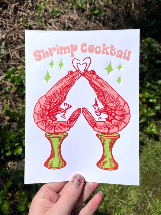 Shrimp Cocktail Linocut Print