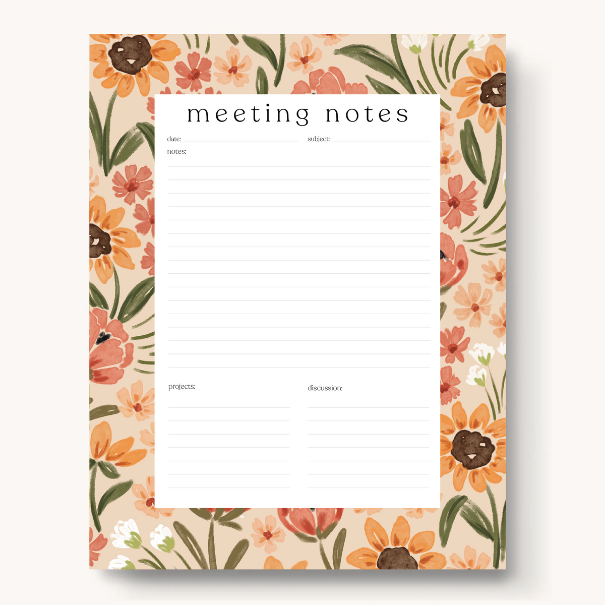 Floral Meeting Notes Notepad