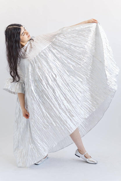 Size Inclusive Plus Size Silver Metallic Ruffle Maxi Dress