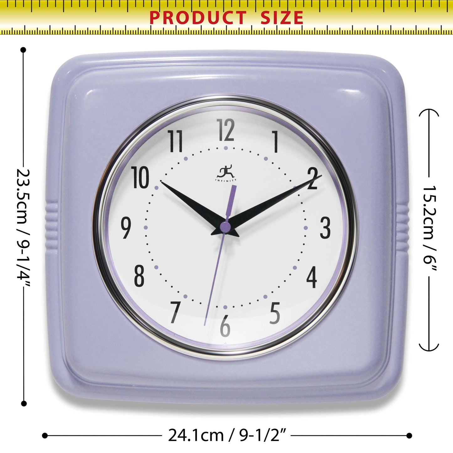 Retro Square Lilac Indoor Wall Clock 9.25 Inch