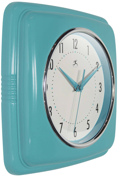 Retro Square Turquoise Indoor Wall Clock 9.25 Inch