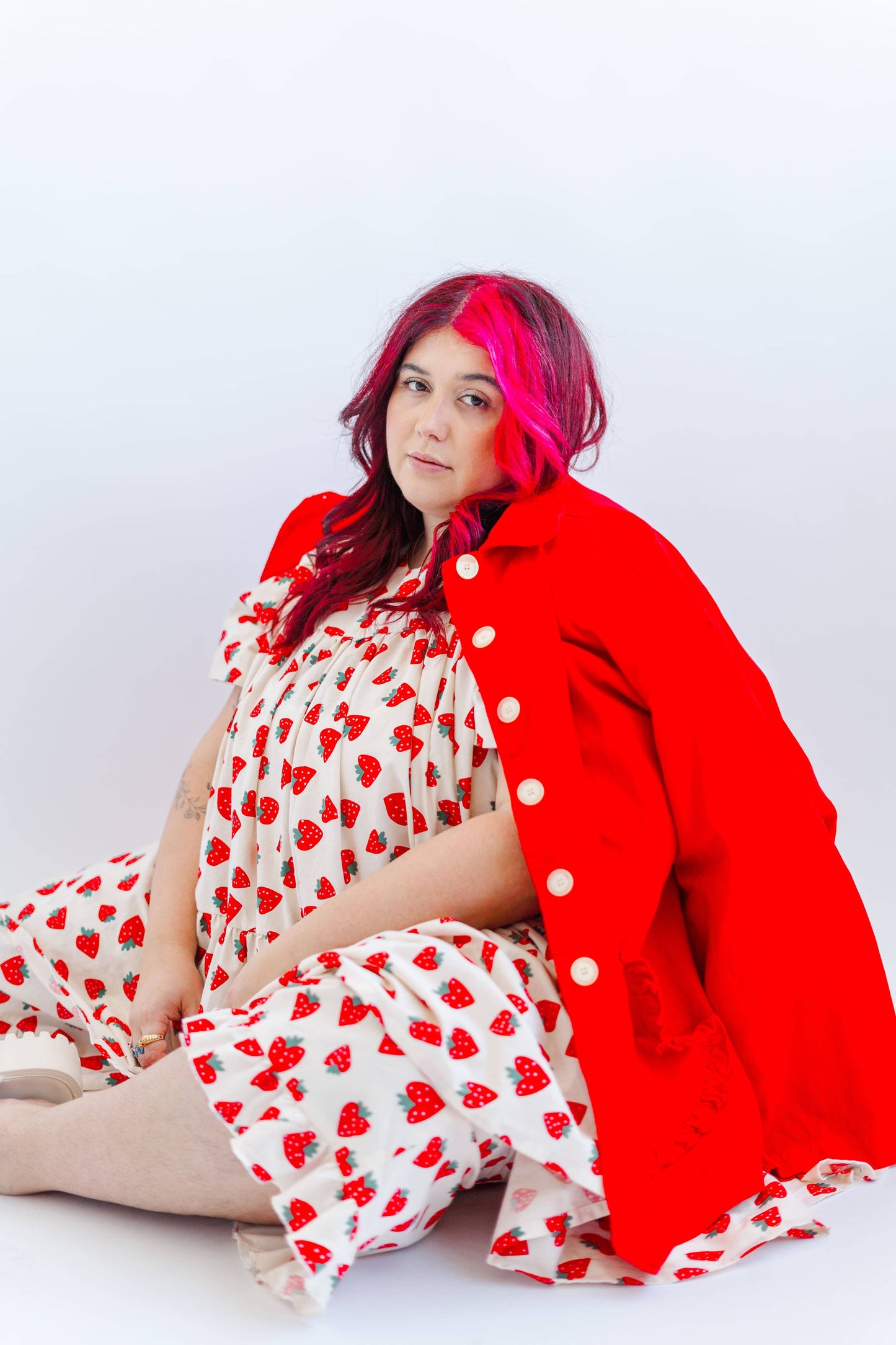Size Inclusive Plus Size Strawberry Print Tiered Mini Dress