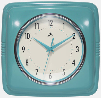 Retro Square Turquoise Indoor Wall Clock 9.25 Inch