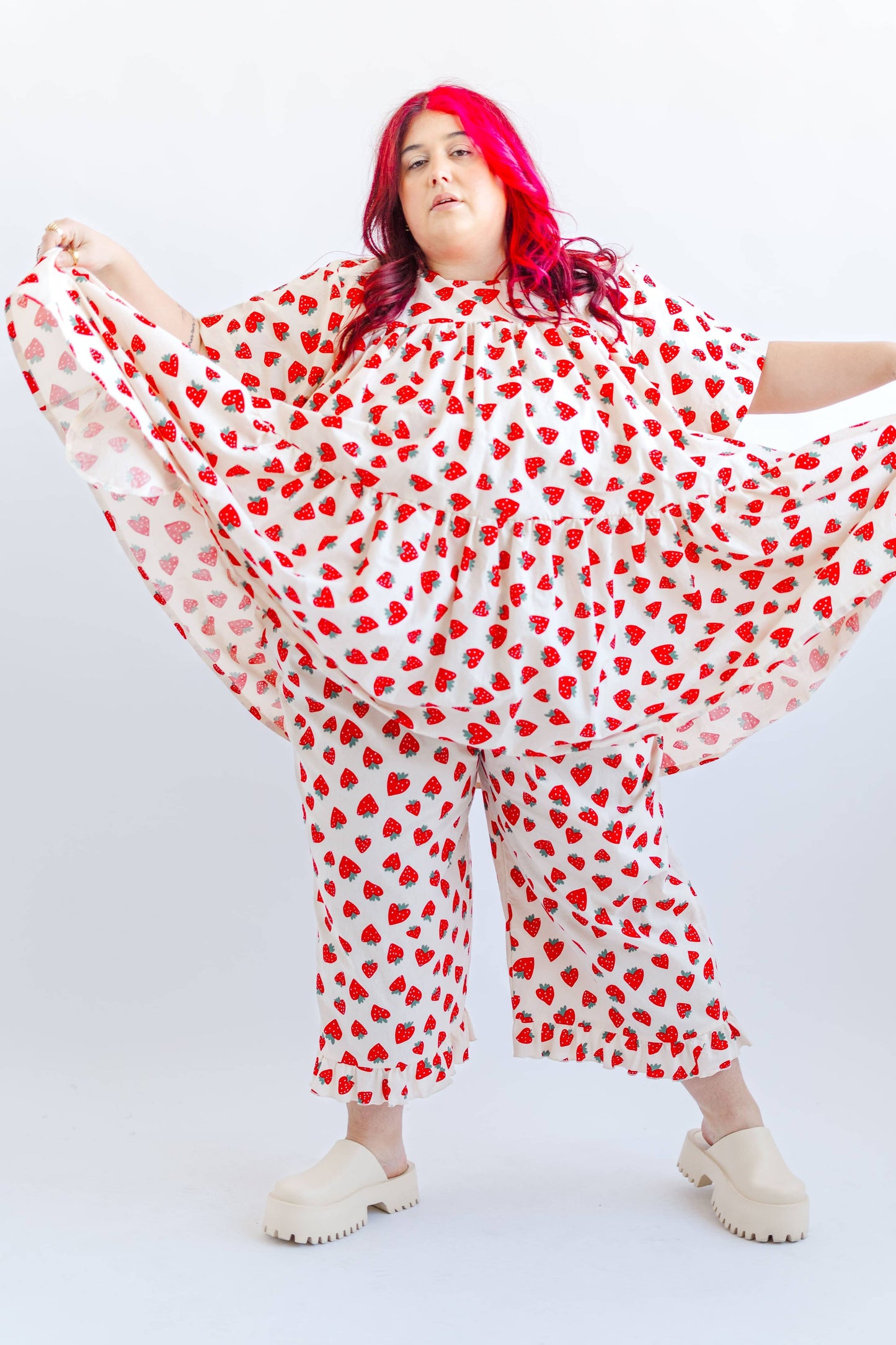 Size Inclusive Plus Size Strawberry Print Tiered Mini Dress