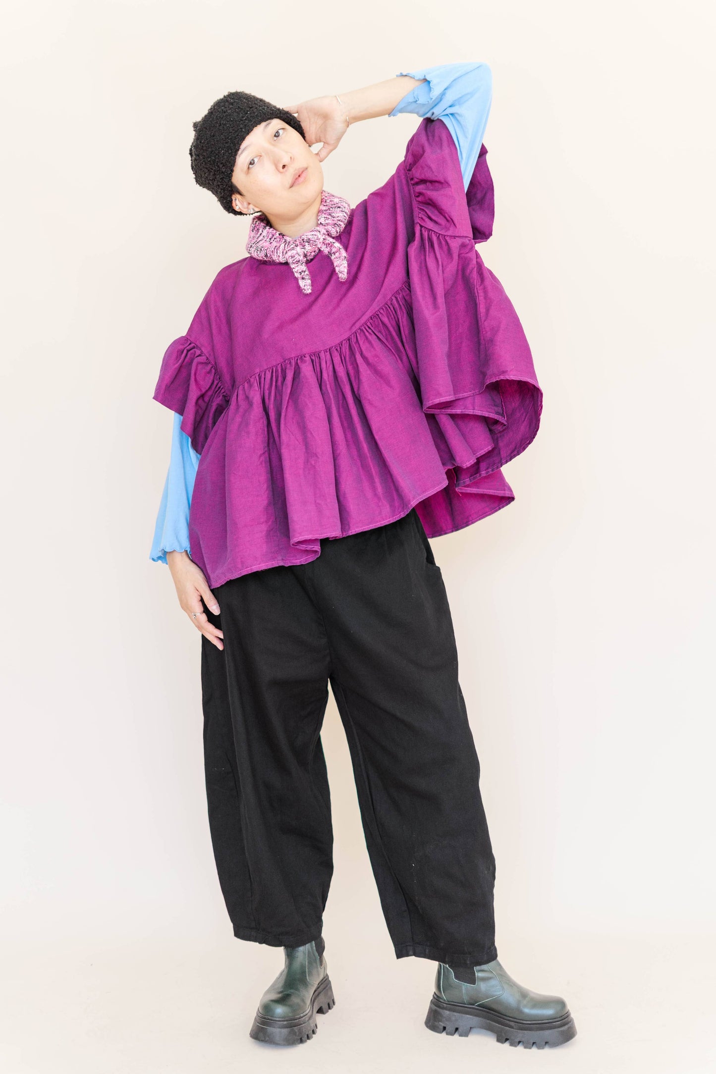 Size Inclusive Plus Size Purple Gathered Ruffle Blouse