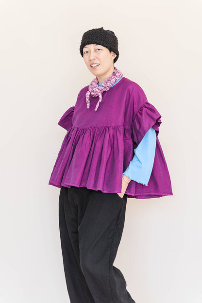 Size Inclusive Plus Size Purple Gathered Ruffle Blouse