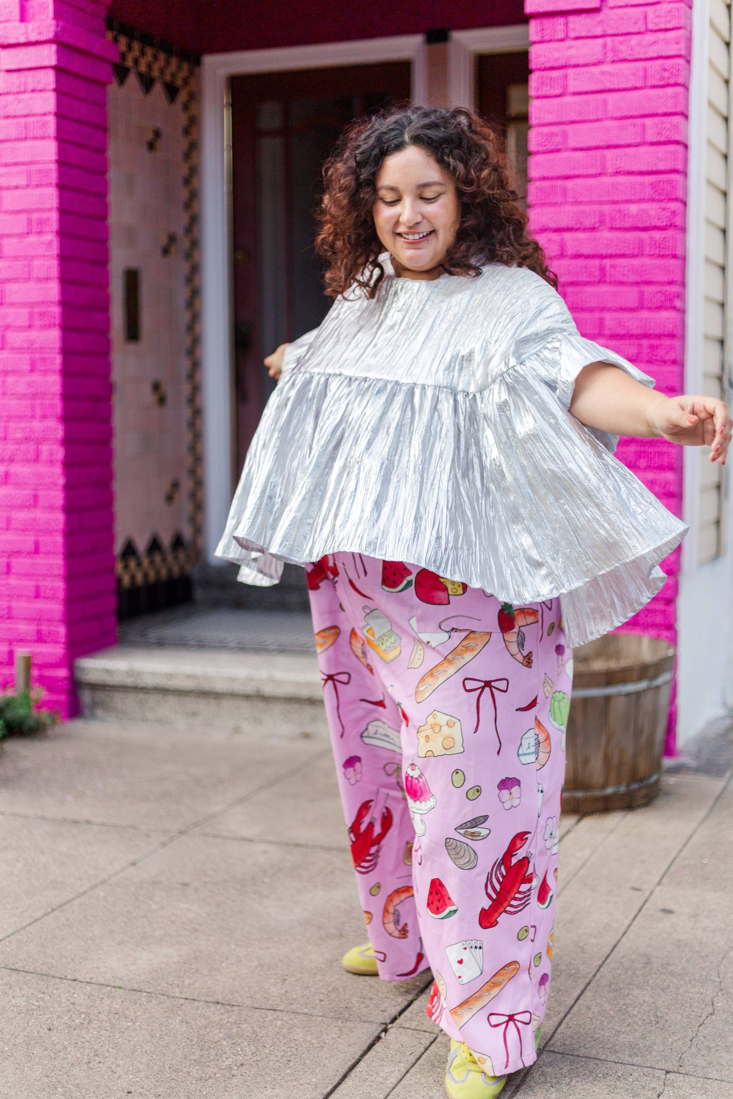 Size-Inclusive Plus Size Womens Silver Metallic Gathered Top