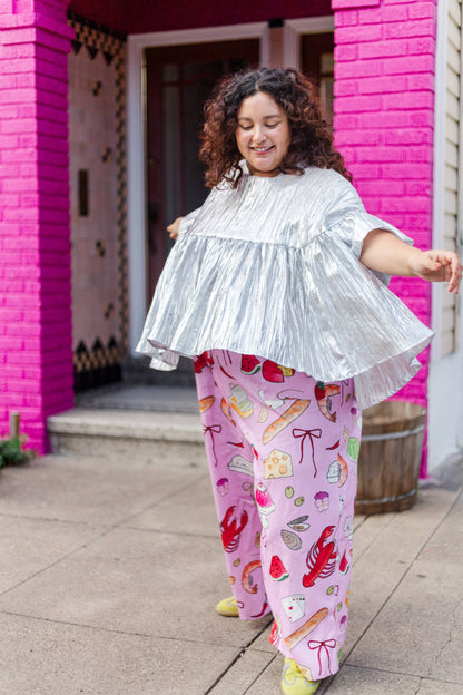 Size-Inclusive Plus Size Womens Silver Metallic Gathered Top