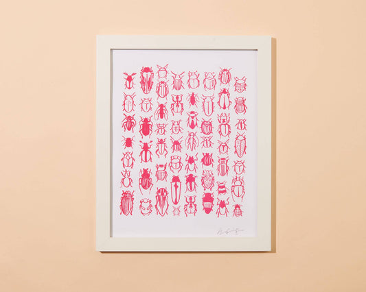 Beetles 11x14 Letterpress Neon Art Print