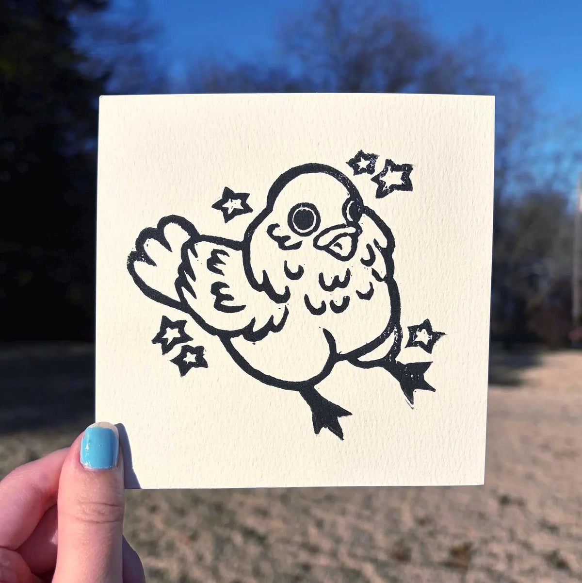 Sitting Pigeon Linocut Print