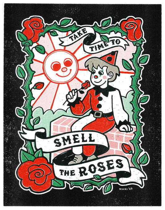 "Take Time to Smell the Roses" Risograph Print