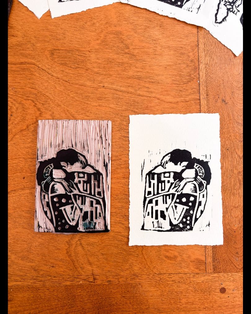 El Beso Linocut Original
