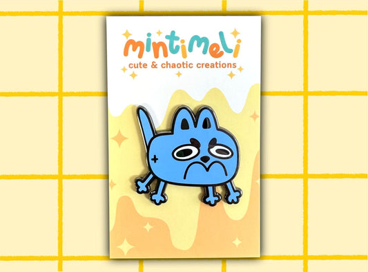 Angry Blue Cat Enamel Pin